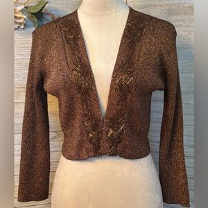 CHRISTINE PHILIPPE “Calif. Couture” Cardigan Wm’s SZ S, Beaded Copper Sweater